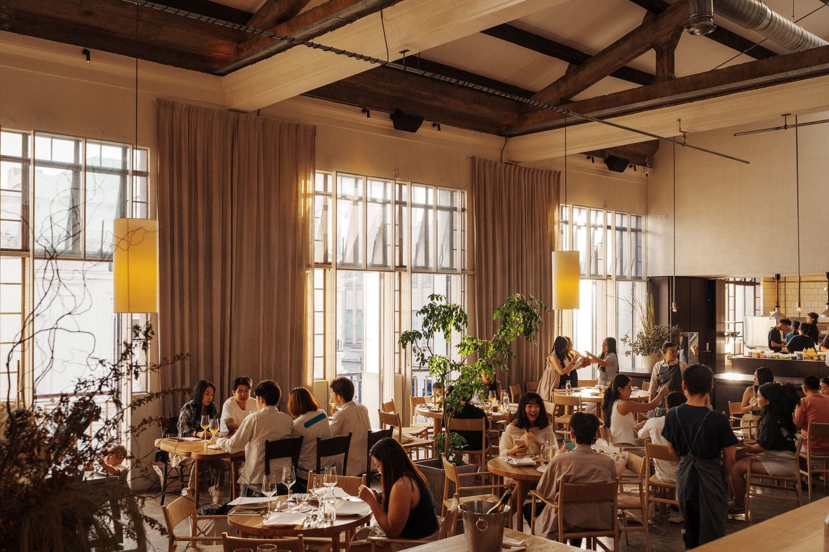 Restaurant dining room during service.