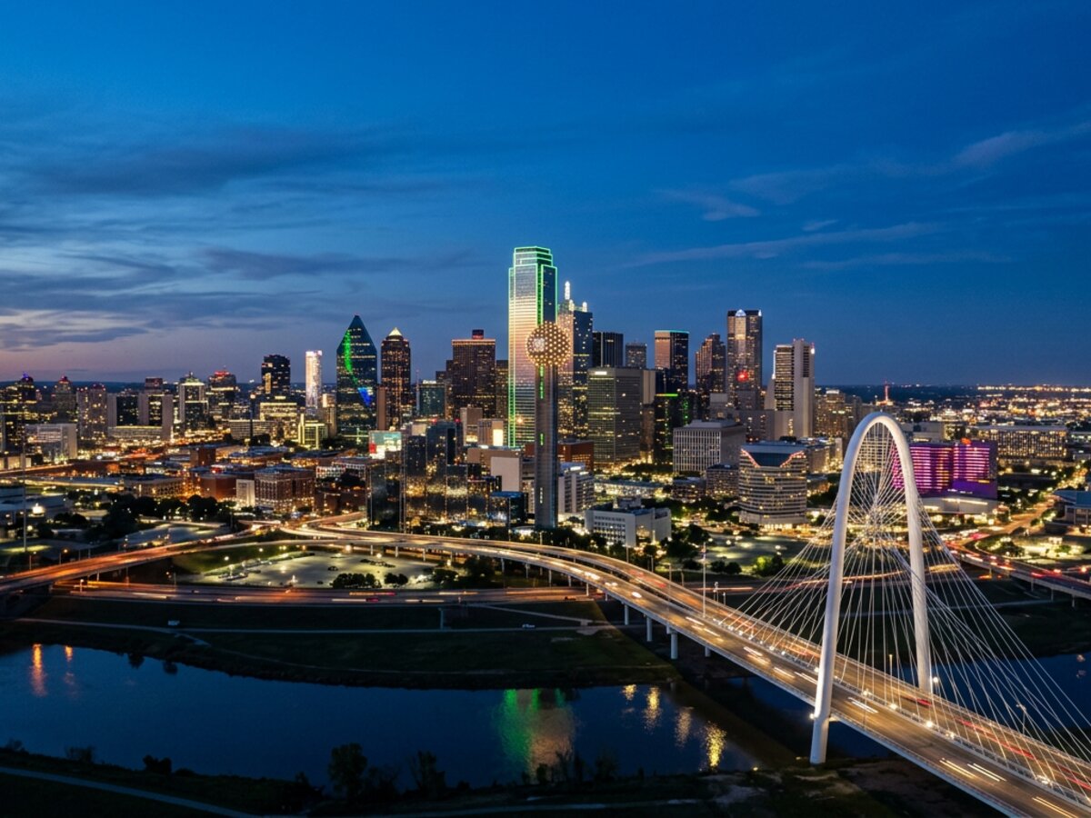 Downtown Dallas skyline at dusk